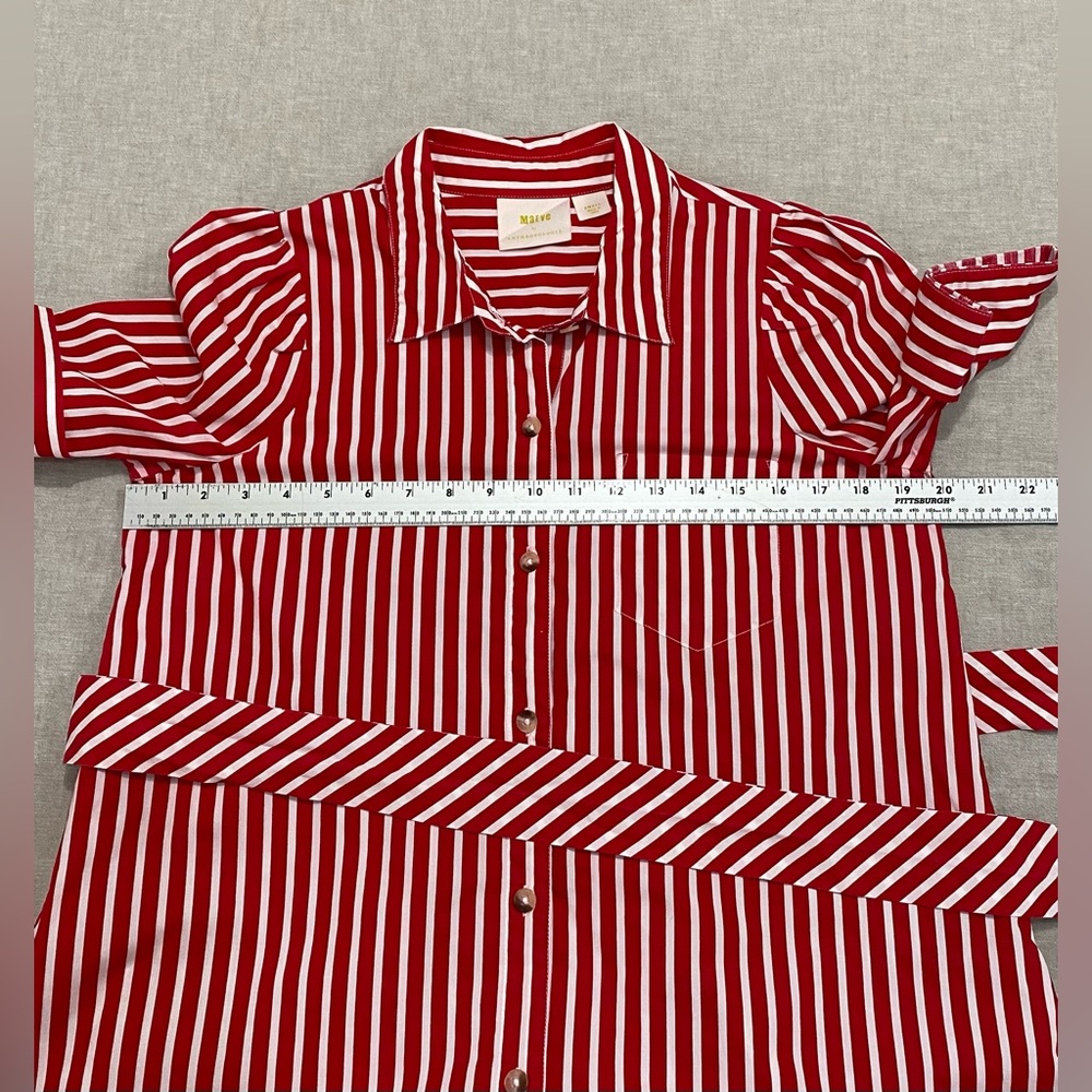 Anthropologie Maeve Kiana Red & White Striped Midi Dress Sz S Button Front - Picture 12 of 15